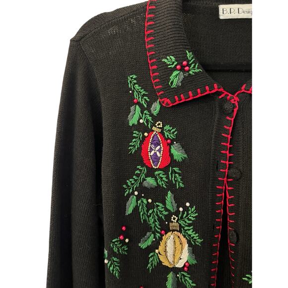 Christmas Holiday Sweater BP Designs Sm Ramie Blend Cardigan Teacher Winter VTG - Picture 5 of 7